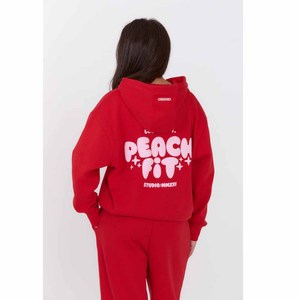 Custom OEM Red Fleece Hoodie Tracksuit <b>Women</b> Oversized Pullover Sweatshirt Jogger Pants 2 Piece <b>Set</b> Wholesale Factory - Product Image 6