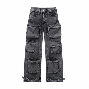 Wholesale Lightweight Casual Washed Baggy Pocket Cargo Straight Trousers <b>Jeans</b> Men's Breathable Eco-Friendly Denim - Product Image 1