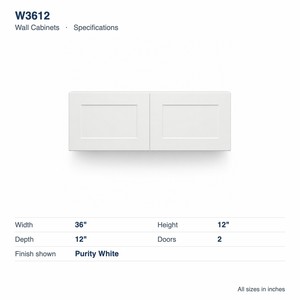 Kitchen Cupboard 36 x 12 Inch <b>Wall</b> <b>Cabinet</b> Painted Shaker Plywood Carcase Kitchen <b>Cabinets</b> Ready to Ship USA W3612 - Product Image 6