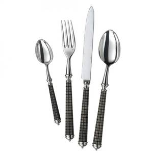 Elegante Juego de Cubiertos Metálicos con Mangos a Cuadros Negros, Acabado Espejo, Apto para Lavavajillas, Ideal para Bodas - Product Image 1