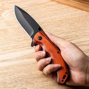 Couteau de camping en acier inoxydable 3Cr13 avec revêtement noir OEM, lame en acier inoxydable, manche en bois coloré, couteau de survie pliable tactique de poche - Product Image 5