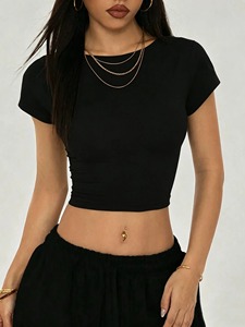 Camiseta Ajustada para Mujer, Transpirable, Suave, Informal, Estilo Hip Hop, Top Corto Elástico, Color Sólido, Primavera Verano - Product Image 1