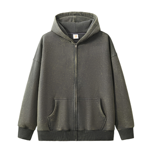 Oversized Zipper Front Washed Hoodie Vintage Garment Heavyweight 100 Cotton French <b>Terry</b> Fleece OEM <b>Bulk</b> Wholesale Supplier - Product Image 6