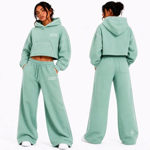 Vocksin Exports Sudadera Corta con Adornos de Diamantes de Imitación Verde Menta para Mujer, Pantalones Deportivos de Pierna Ancha, Corte Regular Premium, 100% Algodón, Secado Rápido - Product Image 3