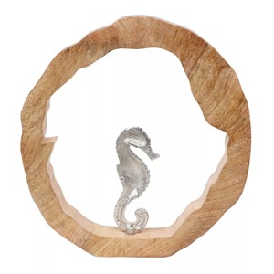 Sculpture de cheval de mer circulaire en bois faite à la main, décoration de table, art moderne pour salon, thème animalier, cadeau artisanal - Product Image 6