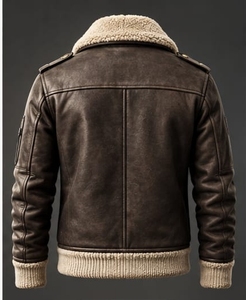 <b>Men's</b> <b>Leather</b> Bomber <b>Jacket</b> With <b>Faux</b> Fur lining Zipper Closure - Product Image 2