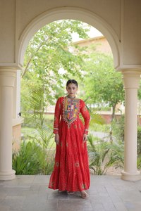 Women's Embroidered Floor-Length Ethnic <b>Dress</b> Bandhani Print Faux Georgette Regular Fit Quick Dry Party Wear India Pakistan - Product Image 2