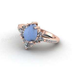 Top Selling <b>Gold</b> Plated 925 Silver 8x6mm Natural Blue <b>Opal</b> Pear Gemstone Prong Set <b>Ring</b> With CZ Halo Fine Jewelry Gift For Women - Product Image 6