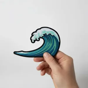 Ocean Wave Embroidery Canvas <b>Sew</b>-<b>On</b> <b>Patches</b> (Rectangle/Triangle/Round Shapes) Lightweight for Cloth & Hats - Product Image 3