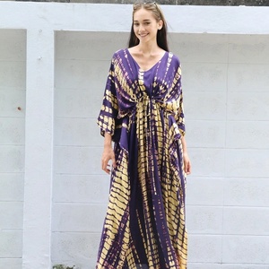 Cotton <b>Kaftan</b> Tie Dye Handmade Summer Beach Wear Resort <b>Plus</b> <b>Size</b> Floor-Length Long Sleeve Vintage Formal Eco-Friendly - Product Image 1