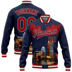 Veste universitaire personnalisée sublimée pour homme, veste de baseball Letterman, nom de l'équipe, impression de la ville, numéro personnalisé 00, bordure rouge et blanche - Product Image 2
