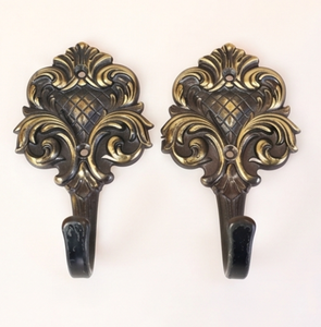 Antique Metal Wall <b>Hooks</b> Set Of 2 Ornate Floral Design Wall Accent Rust Resistant For Clothing Storage - Product Image 1