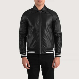 Blouson Bomber en Cuir PU pour Homme, Col Rabattu Zippé, Coupe Droite, Noir Uni, Style Moto, Vêtement d'Automne - Product Image 2