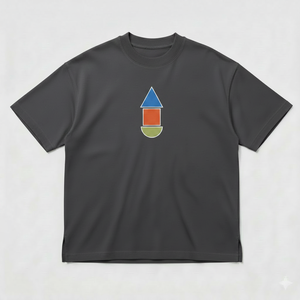 เสื้อยืดทรงบ็อกซี่สีเทา สตรีทแฟชั่นแนวสตรีทแวร์ ผ้าคอตตอนเจอร์ซีย์หนา 300GSM พิมพ์ลายกราฟิกทรงเรขาคณิต ไหล่ตก สำหรับผู้ชาย - Product Image 1