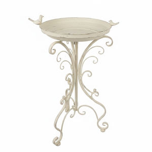 Bain d'oiseaux en métal rose de style vintage avec support à motifs décoratifs et figurine d'oiseau décorative, bol à eau de jardin, décoration extérieure - Product Image 2