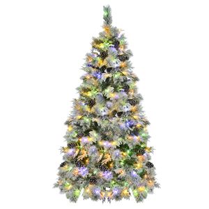 Árbol de Navidad Flocado de nieve de abeto preiluminado de 6 pies, 403 puntas de Rama, 250 luces LED multicolores, conos de pino, 11 modos intermitentes, vacaciones - Product Image 3