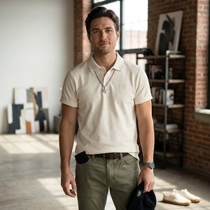 เสื้อยืดผู้ชายแบบถักลายดาวโทนสี ป้องกันรอยยับ สกรีนโลโก้ตามสั่ง ขายส่ง สำหรับสตรีทแวร์ แขนสั้น สไตล์ลำลอง - Product Image 1