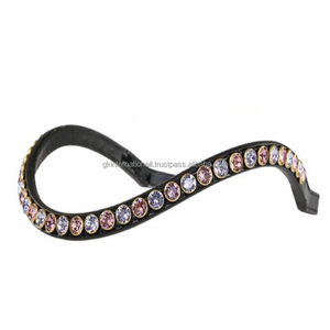 Finition noire de qualité supérieure design personnalisé fait à la main en gros canal vide bande de front de cheval en cuir avec des pierres multicolores en cristal clair - Product Image 6