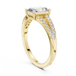 Bague de fiançailles en or massif 14K 18K avec diamant de laboratoire taille Radiant, pavé, à double sangle, certifiée DEF VVS IGI, bijoux fins de mariée, ODM - Product Image 4