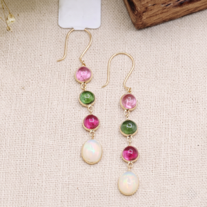 New Arrival Natural <b>Opal</b> Multi Tourmaline Gemstone Drop Dangle <b>Earring</b> 18k Yellow Gold Handmade Women's Wedding Party Gift - Product Image 6