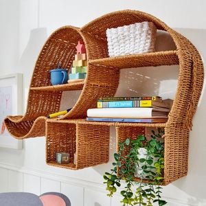 Estantería de Ratán con Forma de Elefante, Color Marrón Oscuro, para Habitación Infantil, Librería Colgante, Organizador de Juguetes Flotante, Decoración, Venta al Por Mayor - Product Image 1