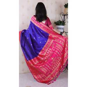 Sari Tradicional de Seda Suave Violeta con Bordado Zari, Arte Warli, Ropa India y Pakistaní - Product Image 3