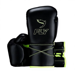 Guantes de Boxeo Negros de PU con Cierre de Cordones Verde Lima para Adultos, Equipo de Entrenamiento y Sparring - Product Image 5
