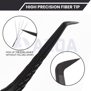 Professional Stainless Steel Black Coated Eyelash Extension Tweezers Set with PU Leather Storage Pouch - Product Image 2