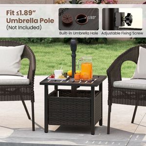 Tavolino da Esterno per Patio in Vimini PE Resistente alle Intemperie con Foro per Ombrellone e Telaio in Alluminio per Balcone, Villa e Spazi Esterni Moderni - Product Image 5