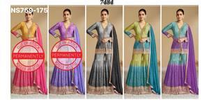 Festival Wear Latest Collection Digital Multi <b>Colour</b> Chinon with Sequence Embroidered Sharara-Top & Dupatta <b>Set</b> Wholesale Supply - Product Image 2