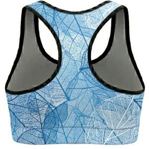 Women's Racerback Sports Bra Blue Leaf Print Summer Gym Medium Support Breathable Spandex Polyester Yoga <b>Top</b> <b>Mesh</b> Back Design - Product Image 2
