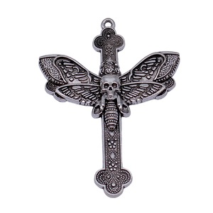 Colgante de Calavera con Cruz de Mariposa Fatale, 54x40mm, de Aleación de Plata Antigua, para Borla de Marcapáginas Gótico - Product Image 4
