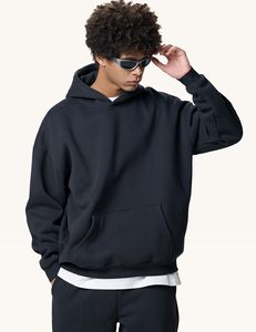 High Quality 380g No <b>Strings</b> Blank Fleece Drop Shoulder Hoodies Men Cotton Pullover Solid Breathable Wholesale Custom Printing - Product Image 5