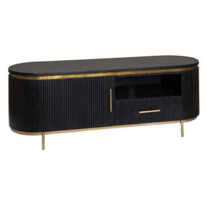 Meuble TV moderne en bois noir avec finition dorée, design mid-century, meuble de rangement pour salon - Product Image 2