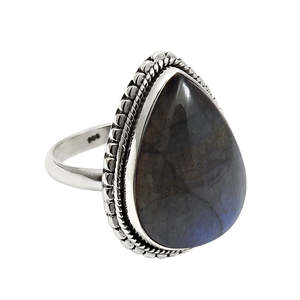 Bague en argent sterling 925 de haute qualité avec pierre précieuse labradorite taille poire originale, prix d'usine, bijoux bohèmes au prix le plus bas - Product Image 1