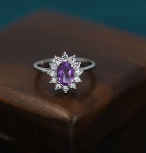 Genuine Amethyst and CZ Halo <b>Ring</b> in Sterling <b>Silver</b> Natural Amethyst Stone <b>Ring</b> <b>Stacking</b> <b>Rings</b> - Product Image 2
