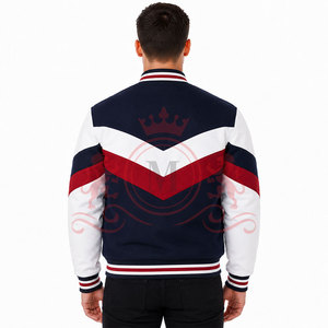 Streetwear <b>White</b> Blue Red Chevron Letterman <b>Jacket</b> Soft Material Button Front Ribbed Cuffs Everyday - Product Image 3