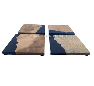 Nouvelle meilleure vente de résine époxy en bois de manguier 4 pièces ensemble sous-verre nouveau meilleur design sous-verre en bois carré par artisanat de qualité - Product Image 2