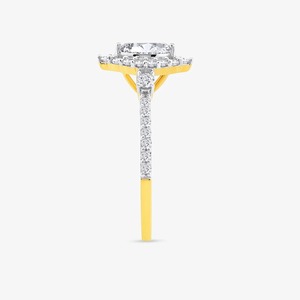Bague de fiançailles en or jaune 14 carats avec diamant de laboratoire taille marquise de 1,00 carat, halo floral pavé - Product Image 2