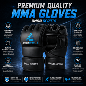 Guantes de Entrenamiento de Piel Sintética PU Negra Transpirable de Alta Calidad, Personalizables, con Dedos Descubiertos, Nudillos Acolchados y Muñequera Ajustable para Boxeo - Product Image 4