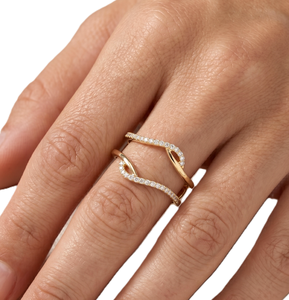 Minimalist Custom Wrap Guard Enhancer 14K 18K Solid Gold Wedding Band <b>Split</b> Shank Round Cut Lab Diamond DEF Color VS VVS Clarity - Product Image 5