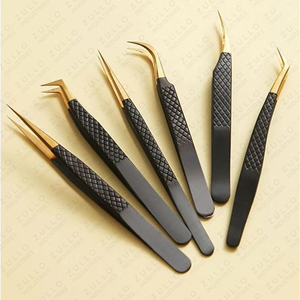 Ensemble de pinces à cils professionnelles en acier inoxydable, étiquette privée personnalisée avec étui noir et doré pour extensions de cils - Product Image 4