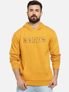 Sweat-shirt à capuche jaune pour homme, coupe classique, décontracté, en coton tricoté, avec poche avant et imprimé lettres - Product Image 5