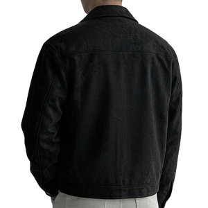 Mens Winter Solid Fleece Lined <b>Suede</b> Style Jacket Stand Collar Full Zip Front Long Sleeve Snap Cuff Side Pocket Casual Regular - Product Image 2