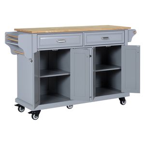 Carrello da Cucina a 5 Ruote con Armadietto, 2 Cassetti Superiori, Isola da Cucina con Piano in Legno di Gomma, Doppio Carrello Centrale per Isola Cucina - Product Image 6