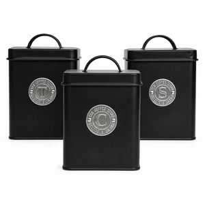 Black Powder Coated Metal Kitchen <b>Canister</b> <b>Set</b> for Tea Coffee Sugar Storage - Product Image 1