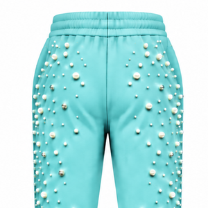 Maroon Pearl Beaded Jogger Pants Women Fashion Embellished Drawstring Sweatpants Luxury Casual Streetwear <b>Fleece</b> <b>Trousers</b> Custom - Product Image 4