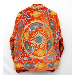 เสื้อเบลเซอร์ผ้ากำมะหยี่สีส้มปักลายดอกไม้ คอจีน แขนยาว ผ้าซับในถักนิตติ้งระบายอากาศได้ดี สำหรับผู้หญิง ฤดูใบไม้ร่วง - Product Image 6