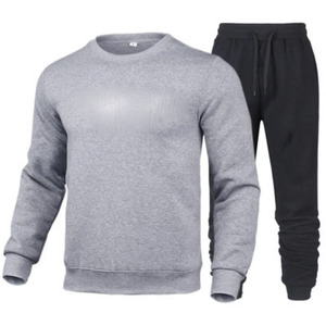 Conjunto Deportivo de Algodón Negro para Hombre, Sudadera de Cuello Redondo y Pantalones con Cordón, Color Sólido, Ropa Casual de Otoño, Corte Regular - Product Image 4