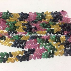 Cadena de Perlas Facetadas de Esmeralda, Zafiro y Rubí Naturales de 3mm y 5mm, Corte Pera, para Creación de Joyas, Certificado IGI, Precio de Fábrica en Línea - Product Image 1